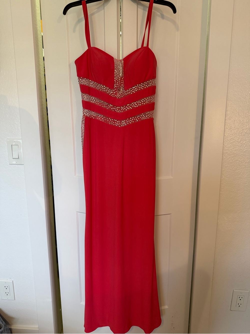 Panoply Watermelon Pink Rhinestone Illusion Formal Prom Maxi Gown Size 4